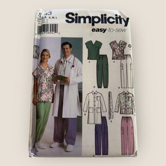 Vintage Simplicity Sewing Pattern 5443 Unisex Scrub Top Jacket Pants Tie Sz S-L - Picture 1 of 2